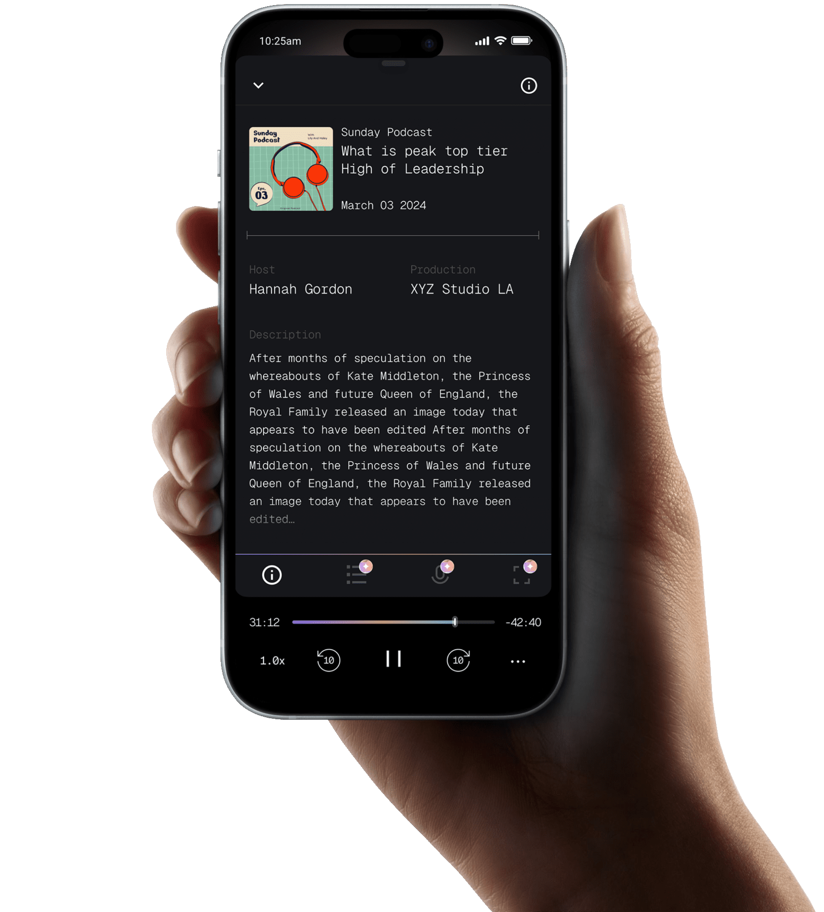 Hand holding phone with ApeCast app